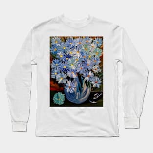 Blue flowers bouquet in a metallic sly blue vase Long Sleeve T-Shirt